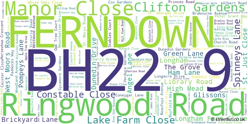 A word cloud for the BH22 9 postcode